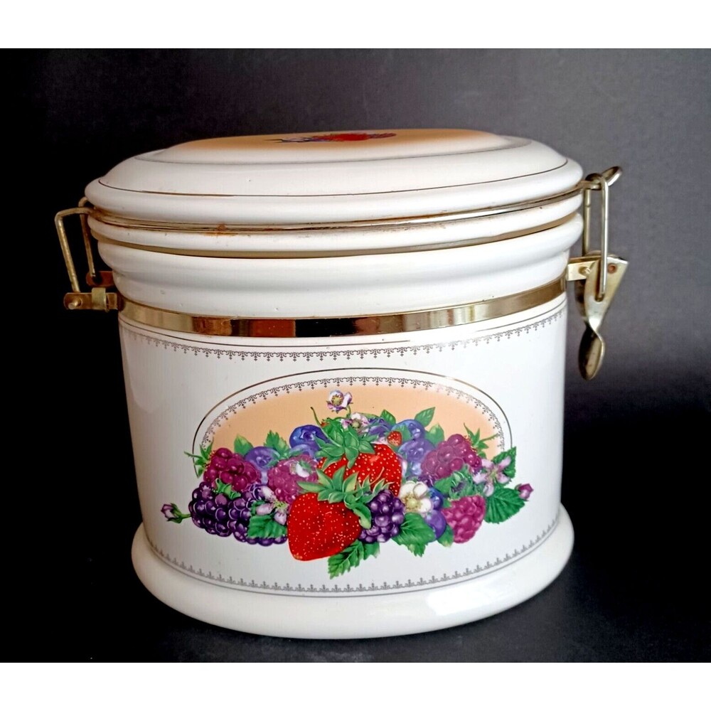 Knott's Berry Farm Foods Ceramic Canister Fruit Pressure Sealed Cookies Vintage